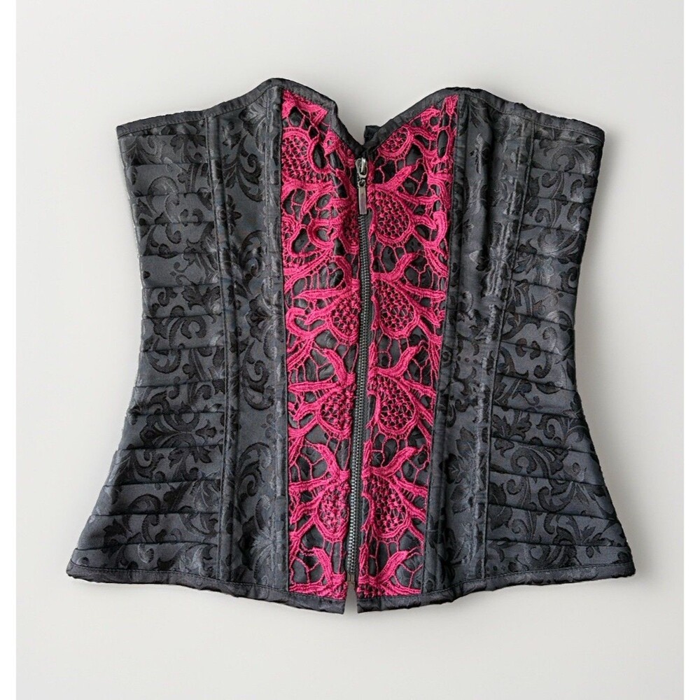 Spirit Halloween Black Pink Lace Corset Top Goth Vampire Bustier Cosplay Size L